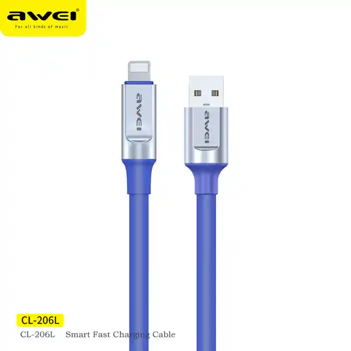 Awei CL-206L Smart Fast Charger 2.4A Lightning Data Transmission Cable 1m Flexible Wire High Quality Material